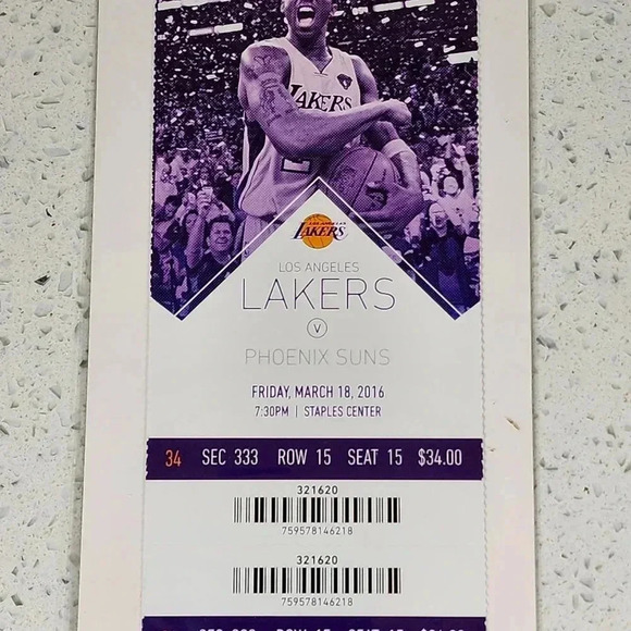 Authentic Kobe Bryant Ticket Stub - Final Season - March 18th, 2016 - Picture 1 of 2
